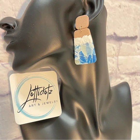 Ocean Waves Dangle Earrings Polymer Clay - Picture 3 of 8